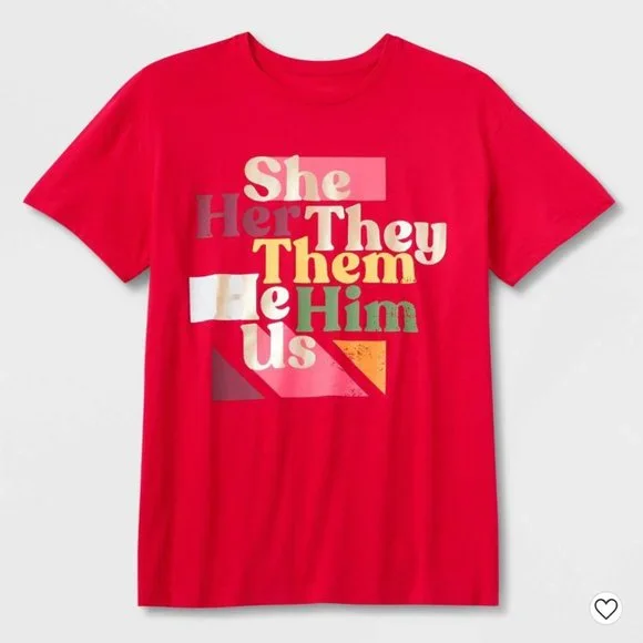 Pronouns Short Sleeve Crewneck Red T-Shirt- LGBTQIA + Pride Collection - Picture 3 of 5